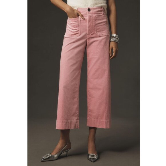 Anthropologie The Colette Cropped Wide-Leg Corduroy Pants by Maeve Pink 26 - Picture 1 of 12